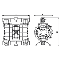 P55 ATEX Zone 2 - Druckluftmembranpumpe - Edelstahl Gehäuse - Förderhöhe max. 80 m - 55 l/min Förderleistung - 3,5 mm Feststoffe - PTFE Kugeln