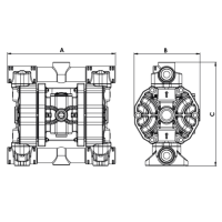 P90 ATEX Zone 2 - Druckluftmembranpumpe - PP Gehäuse - Luftdruck max. 8 bar - 100 l/min Förderleistung - 4 mm Feststoffe - EPDM O-Ringe