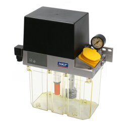 SKF Einleitungspumpe MKF1-12EC11000 - für Fließfett - 24 Volt - 3 Liter - 0,1 l/min - Zeit/Taktsteuerung IGZ36-20-S6 - mit Füllstandsschalter - mit Druckschalter - mit Manometer - Kabelverschraubung - 1 Rechteckstecker