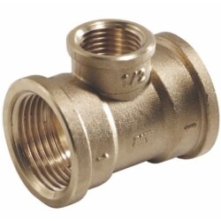 T-Stück 90° - Reduzierung - Messing - 2-Fach 1" auf 3/4" Innengewinde