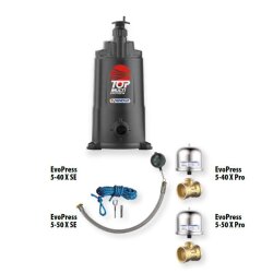 Tauchpumpen-Paket EvoPress 5-40 X Pro - 5 Meter - 80 l/min (4,80 m³/h) - schwimmende Entnahme 1 Meter - Schlagdämpfer - Wasserversorgung, Druckerhöhung & Bewässerung - sauberes Wasser