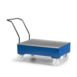 Auffangwanne Typ WFR-2 - für 2x 200 Liter Fass - mit Gitterrost - fahrbar - RAL 5010 Enzianblau