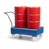 Auffangwanne Typ WFR-2 - für 2x 200 Liter Fass - mit Gitterrost - fahrbar - RAL 5010 Enzianblau