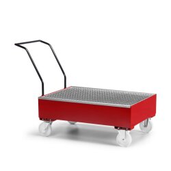 Auffangwanne Typ WFR-2 - für 2x 200 Liter Fass - mit Gitterrost - fahrbar - RAL 3000 Feuerrot