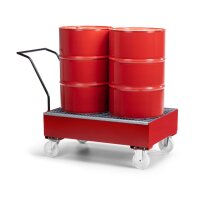 Auffangwanne Typ WFR-2 - für 2x 200 Liter Fass - mit Gitterrost - fahrbar - RAL 3000 Feuerrot