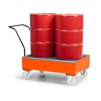 Auffangwanne Typ WFR-2 - für 2x 200 Liter Fass - mit Gitterrost - fahrbar - RAL 2004 Reinorange