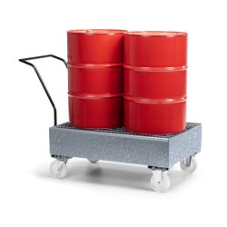 Auffangwanne Typ WFR-2 - für 2x 200 Liter Fass - mit Gitterrost - fahrbar - verzinkt