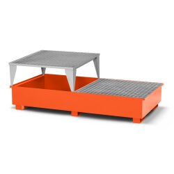 Auffangwanne Typ CTR-21 - für 2x 1.000 Liter IBC - 1x Abfüllbock - RAL 2004 Reinorange