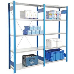 BERT-Standardregal für Lager - Grundfeld - RAL 5010 enzianblau - 2000x1285x500 mm