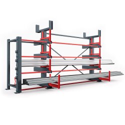 Roll-Aus-Regal - einseitig - 4 Etagen - mit Dachablage - 1.600 kg Traglast pro Arm - RAL 5010 - Enzianblau