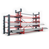 Roll-Aus-Regal - doppelseitig - 3 Etagen - mit Dachablage - 1.600 kg Traglast pro Arm - RAL 3000 - Feuerrot