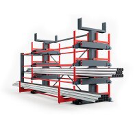 Roll-Aus-Regal - doppelseitig - 3 Etagen - mit Dachablage - 1.250 kg Traglast pro Arm - RAL 5010 - Enzianblau