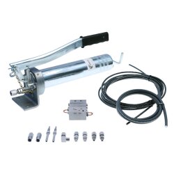 Manuelle Schmierung Komplettsystem für 2 Schmierstellen - FHX Handpumpe - MX-F-3/2 Verteiler - Komponenten - Gewinde M6x1 gerade