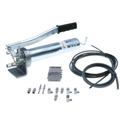 Manuelle Schmierung Komplettsystem für 3 Schmierstellen - FHX Handpumpe - MX-F 3/3 Verteiler - Komponenten - Gewinde M6x1 gewinkelt