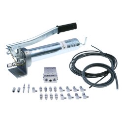 Manuelle Schmierung Komplettsystem für 8 Schmierstellen - FHX Handpumpe - MX-F 4/8 Verteiler - Komponenten - Gewinde M10x1 gewinkelt