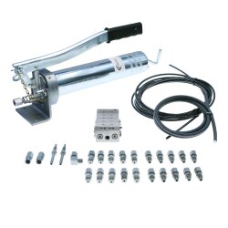 Manuelle Schmierung Komplettsystem für 10 Schmierstellen - FHX Handpumpe - MX-F 5/10 Verteiler - Komponenten - Gewinde M8x1 gerade