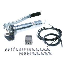 Manuelle Schmierung Komplettsystem für 10 Schmierstellen - FHX Handpumpe - MX-F 5/10 Verteiler - Komponenten - Gewinde M10x1 gewinkelt