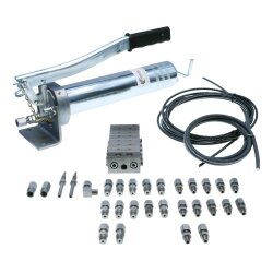 Manuelle Schmierung Komplettsystem für 12 Schmierstellen - FHX Handpumpe - MX-F-6/12 Verteiler - Komponenten - Gewinde M6x1 gerade