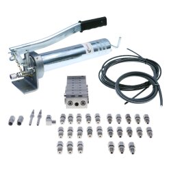 Manuelle Schmierung Komplettsystem für 13 Schmierstellen - FHX Handpumpe - MX-F 7/13 Verteiler - Komponenten - Gewinde M10x1 gerade