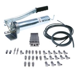 Manuelle Schmierung Komplettsystem für 13 Schmierstellen - FHX Handpumpe - MX-F 7/13 Verteiler - Komponenten - Gewinde M10x1 gewinkelt