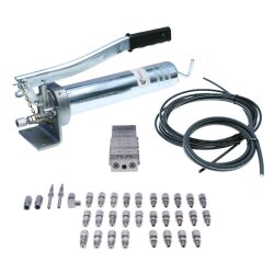 Manuelle Schmierung Komplettsystem für 14 Schmierstellen - FHX Handpumpe - MX-F-7/14 Verteiler - Komponenten - Gewinde M6x1 gerade