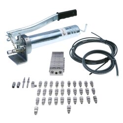 Manuelle Schmierung Komplettsystem für 16 Schmierstellen - FHX Handpumpe - MX-F 8/16 Verteiler - Komponenten - Gewinde M10x1 gerade