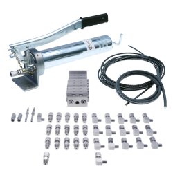 Manuelle Schmierung Komplettsystem für 16 Schmierstellen - FHX Handpumpe - MX-F 8/16 Verteiler - Komponenten - Gewinde M6x1 gewinkelt