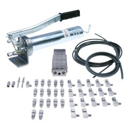 Manuelle Schmierung Komplettsystem für 17 Schmierstellen - FHX Handpumpe - MX-F 9/17 Verteiler - Komponenten - Gewinde M10x1 gewinkelt