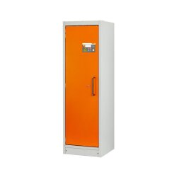 CEMO Fassschrank PROline 6/20 Typ 90, Türanschlag links - Farbe Tür: Orange - Für 60 Liter Gebinde und Fässer - 66 Liter Auffangwanne