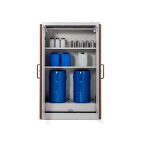 CEMO Fassschrank PROline 6/20 Typ 90, Doppelflügeltür - Farbe Tür: Orange - Für 60 Liter Gebinde und Fässer - 66 Liter Auffangwanne