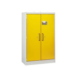 CEMO Fassschrank PROline 6/20 Typ 90, Doppelflügeltür - Farbe Tür: Gelb - Für 60 Liter Gebinde und Fässer - 66 Liter Auffangwanne