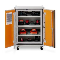 CEMO Akku-Lagerschrank Basic 8/10 - 230 Volt - 4 Lagerebenen - Auf Rollen - Ohne Stromlos-Schaltung - Ohne Fernalarmierung - Ohne Display