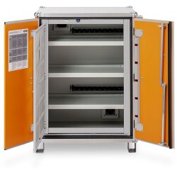 CEMO Akku-Lagerschrank Premium 8/10 - 230 Volt - 4 Lagerebenen - Mit Stapelfüßen - Mit Stromlos-Schaltung - Ohne Fernalarmierung - Ohne Display