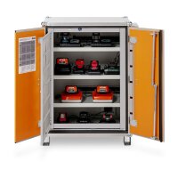 CEMO Akku-Lagerschrank Premium 8/10 - 400 Volt - 4 Lagerebenen - Mit Stapelfüßen - Mit Stromlos-Schaltung - Ohne Fernalarmierung - Ohne Display