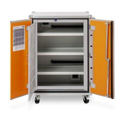 CEMO Akku-Lagerschrank Premium 8/10 - 230 Volt - 4 Lagerebenen - Auf Rollen - Mit Stromlos-Schaltung - Ohne Fernalarmierung - Ohne Display