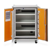 CEMO Akku-Lagerschrank Premium 8/10 - 400 Volt - 4 Lagerebenen - Auf Rollen - Mit Stromlos-Schaltung - Ohne Fernalarmierung - Ohne Display