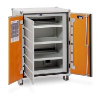 CEMO Akku-Lagerschrank Premium Plus 8/10 - 230 Volt - 4 Lagerebenen - Mit Stapelfüßen - Mit Stromlos-Schaltung - Mit Fernalarmierung - Mit Display