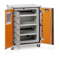 CEMO Akku-Lagerschrank Premium Plus 8/10 - 230 Volt - 4 Lagerebenen - Mit Stapelfüßen - Mit Stromlos-Schaltung - Mit Fernalarmierung - Mit Display