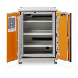 CEMO Akku-Lagerschrank Premium Plus 8/10 - 400 Volt - 4 Lagerebenen - Mit Stapelfüßen - Mit Stromlos-Schaltung - Mit Fernalarmierung - Mit Display