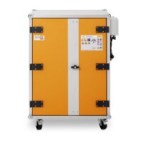 CEMO Akku-Lagerschrank Premium Plus 8/10 - 230 Volt - 4 Lagerebenen - Auf Rollen - Mit Stromlos-Schaltung - Mit Fernalarmierung - Mit Display