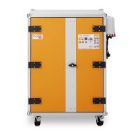 CEMO Akku-Lagerschrank Premium Plus 8/10 - 400 Volt - 4 Lagerebenen - Auf Rollen - Mit Stromlos-Schaltung - Mit Fernalarmierung - Mit Display