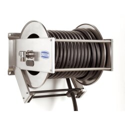 Schlauchaufroller - Automatisch - Offen - Edelstahl - Fett und Wasser (Hochdruck) - 15 Meter Schlauch - 1 Zoll - Starre Wandhalterung