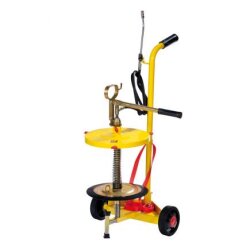 Manuelle Fettpresse - 18-30 kg - Fettfolgekolben - 310 mm mit Feder - Abschmierdruck 400 bar - 2 Rad Fahrwagen