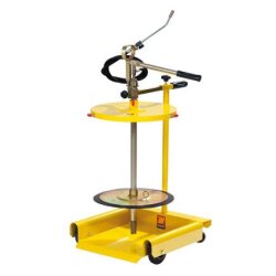 Manuelle Fettpresse - 50-60 kg - Fettfolgekolben - 400 mm mit Feder - Abschmierdruck 400 bar - 4 Rad Fahrwagen