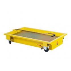 Fahrbare 120 l Öl Auffangwanne -  3/4" Ablassventil - Gitterrost - 2 Lenkrollen - 2 feste Rollen