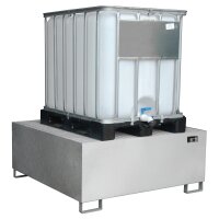 Bauer Edelstahl Auffangwanne - für 1 x IBC Container - 146 x 146 cm - mit Stützfüßen - Gitterrost optional