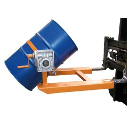 Bauer Fasskipper für 200 Liter Fässer - Kippvorgang mit Handkurbel - Aufnahmen für Gabelstapler - Stahl lackiert