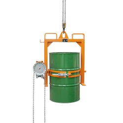 Bauer Fasskipper für 200 Liter Fässer - Kippvorgang mit Endloskette - Aufnahmen für Gabelstapler - Stahl lackiert