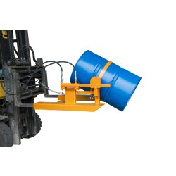 Bauer Fasskipper für 200 Liter Fässer - Kippvorgang mit Hubzylinder - Aufnahmen für Gabelstapler - Stahl lackiert