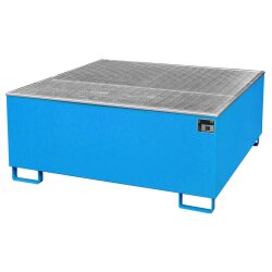 Bauer Auffangwanne mit PE-Einlage für 1 x IBC-Container - 148 x 148 cm - mit Stützfüßen - mit Gitterrost - lackiert - RAL 5012 Lichtblau